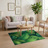 ODIKA Washable Tropical Green Palm Leaf Area Rug - Low Pile Non-Slip