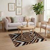 Tan Brown Geometric Modern Area Rug