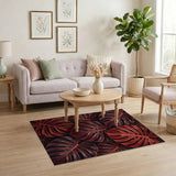 Red Monstera Leaves Area Rug