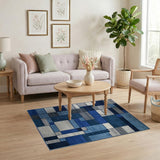 Blue Gray Geometric Block Area Rug