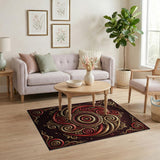 Opulent Red Gold Swirl Medallion Area Rug