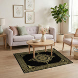 Traditional Persian Ornate Gold Medallion Black Area Rug