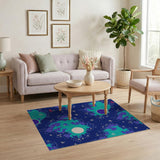 Cosmic Teal Nebula Starry Area Rug