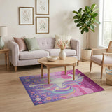 Magical Unicorn Kids Area Rug with Stars Flowers