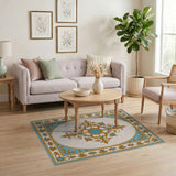Gold Filigree Teal Medallion Area Rug