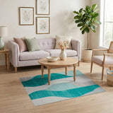 Teal Abstract Wave Blue and Teal Area Rug
