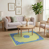 Blue Lotus Mandala Area Rug with Ornate Border