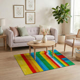 Vibrant Wavy Multi-Color Stripe Area Rug