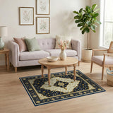 Navy Blue Traditional Persian Medallion Area Rug