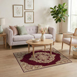 Red Gold Persian Floral Medallion Area Rug