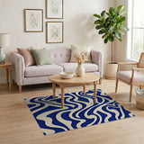 Wavy Navy Abstract Area Rug