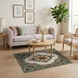 Ornate Ivory Persian Floral Medallion Rug