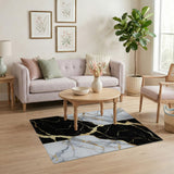 Black White Marble Gold Area Rug