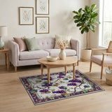 ODIKA Vintage Grapevine Washable Area Rug, Low Pile Non-Slip Botanical Print Carpet