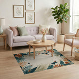 Teal Hummingbird Hibiscus Leaf Area Rug