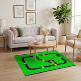 Race Track on Green Field Kids Area Rug