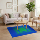 Hypnotic Blue-Teal Concentric Squares Geometric Rug