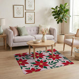 Pink Poinsettia Snowflake Area Rug