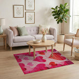 Pink Pixelated Hearts Geometric Area Rug