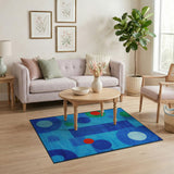 Abstract Geometric Blue Area Rug with Colorful Circles