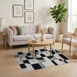 Abstract Geometric Area Rug Black White Grey Blue