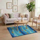 Wavy Ocean Fish Blue Area Rug