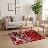 Red Papercut Winter Village Area Rug