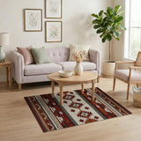 ODIKA Southwestern Tribal Washable Area Rug - Rust & Cream Low Pile Non-Slip Rug