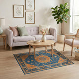 Blue and Orange Persian Medallion Area Rug
