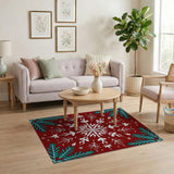 Red Snowflake Teal Fern Area Rug