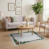 Vintage Holly Leaf Red Berry Border Rug