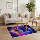 Neon Cosmic Wolf Galaxy Area Rug