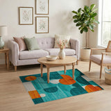 Multi-color and Patterns Teal Orange Geometric Abstract Area Rug