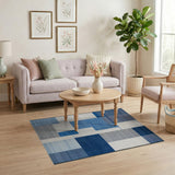 Blue Geometric Block Area Rug