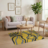 Vibrant Yellow Abstract Swirl Area Rug