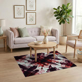 Abstract Red Black Brushstroke Floral Area Rug