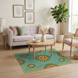 Geometric Modern Teal Starburst Geometric Area Rug