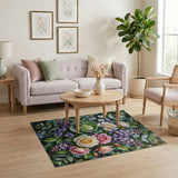 Lush Floral Bouquet Area Rug with Roses Cabbage