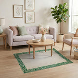 Traditional Persian Ornate Green Vine Border Area Rug