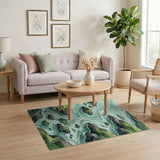 Teal Flowing Stream Mossy Rocks Area Rug
