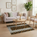 Tan Leopard Print Area Rug with White Borders