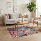 Pink Flamingo Hibiscus Coastal Rug