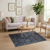 ODIKA Modern Geometric Slate Gray Washable Area Rug - Low Pile Non-Slip Indoor Rug