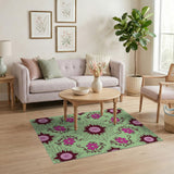 Mint Green Pink Starburst Floral Area Rug
