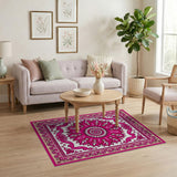 Vibrant Pink Persian Floral Medallion Traditional Persian Rug