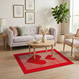 Vibrant Red Stacked Hearts Woven Area Rug