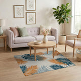 Multi-color and Patterns Teal Orange Palm Leaf Coastal Area Rug