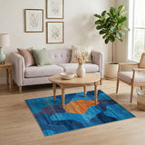Abstract Wavy Blue Orange Area Rug