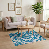 Cobalt Blue Floral Tile Motif Area Rug