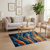 ODIKA Ocean Wave Sunset Abstract Washable Area Rug - Non-Slip Low Pile Seascape